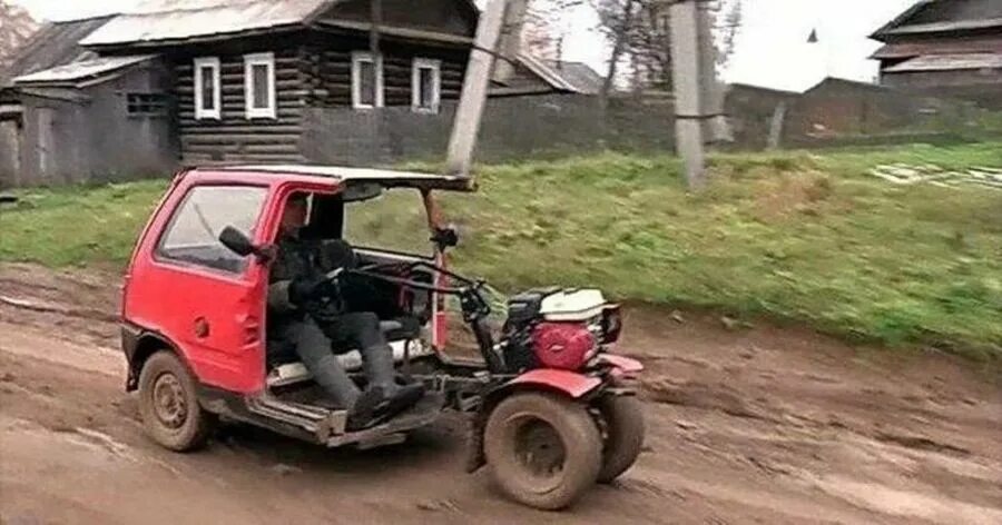 Самодельная деревня. Автомобиль из мотоблока. Машина в деревне. Мотоблок из Ока машина. Самодельные сельские автомобили.