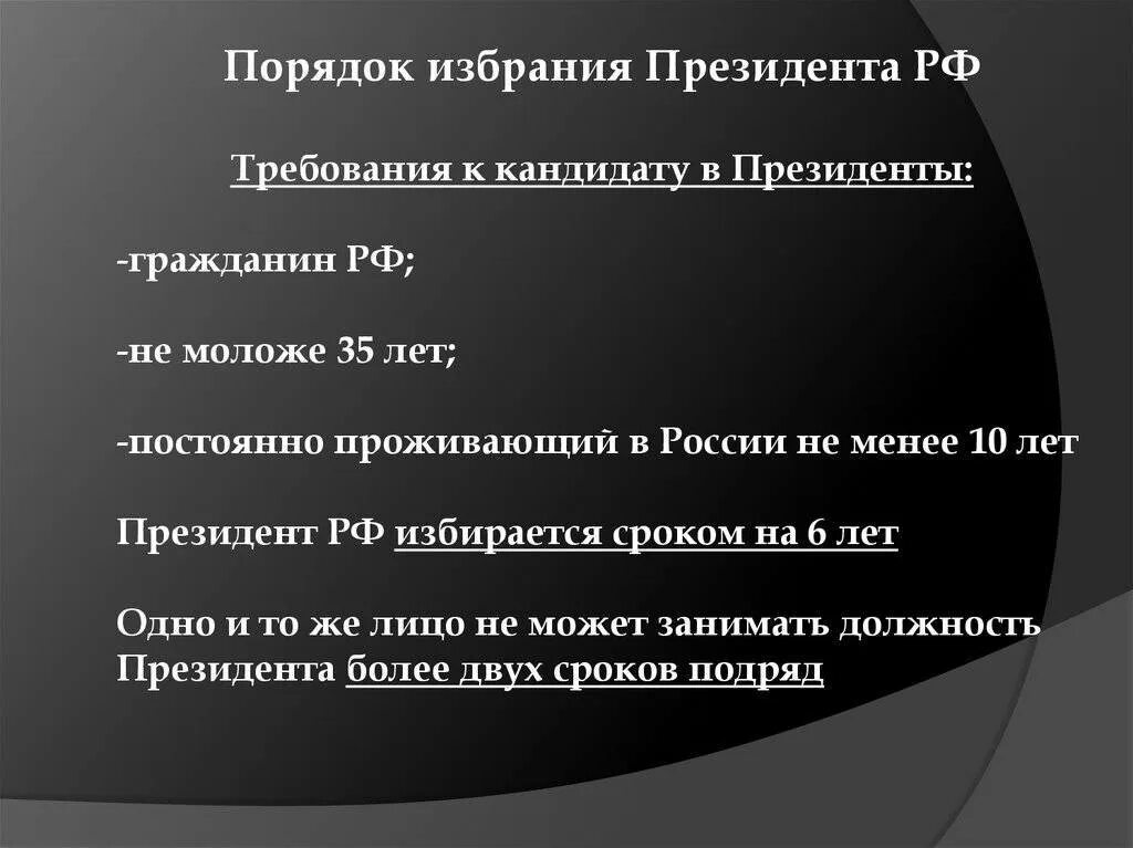 Требования к кандидату на должность президента Российской Федерации. Порядок избрания президента РФ требования к кандидату.