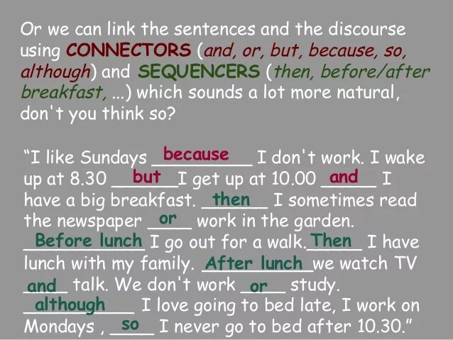 I like sundays because. Sequencers and Connectors. Time Sequencers and Connectors. Time Sequencers and Connectors презентация. Time Sequencers and Connectors теория.