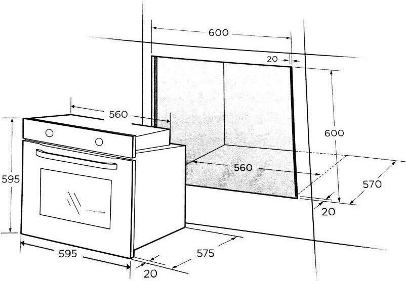 Встроенная духовка электрическая размеры