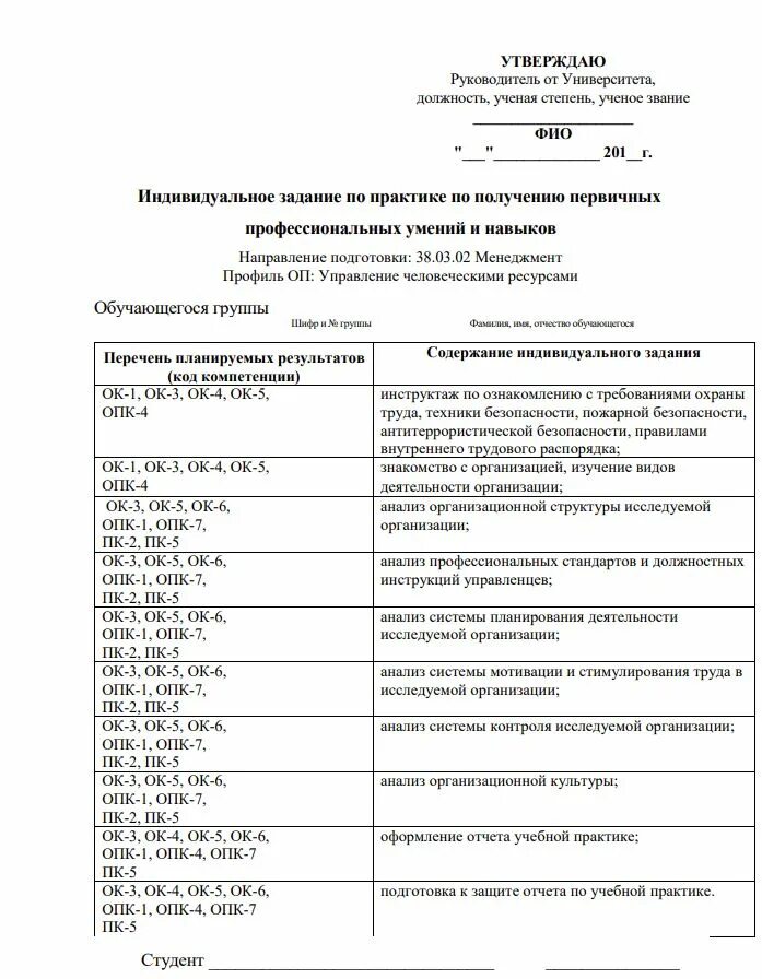 Образец задания на преддипломную практику