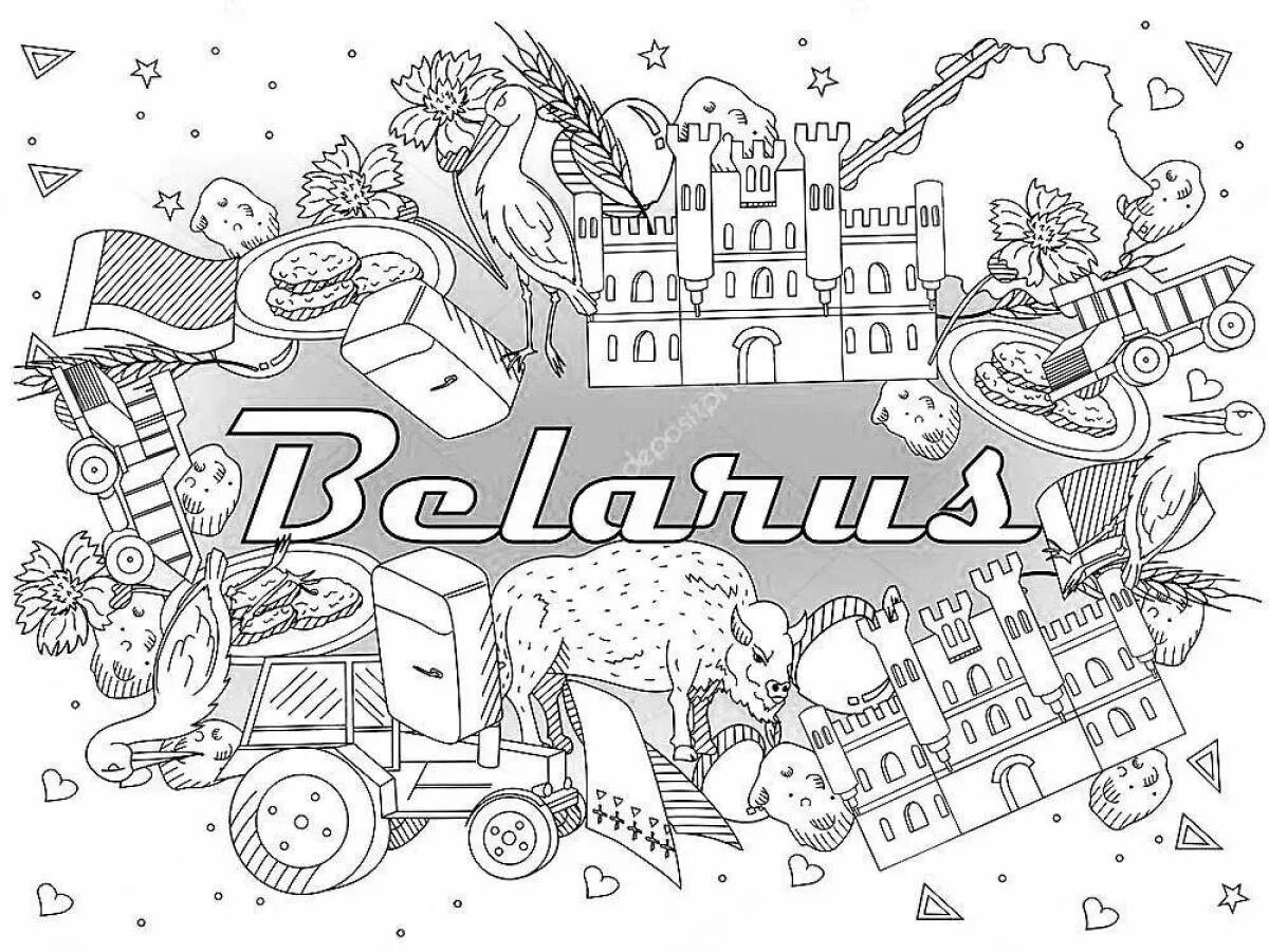 Раскраски на тему Беларусь. Раскраска Родина. Раскраска - путешествие. Раскраска моя Беларусь для детей.