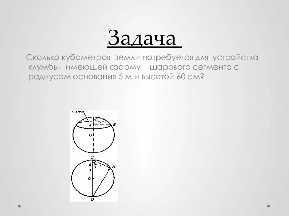 Сколько кубометров земли потребуется для устройства. През Савченко шаровой сегмент.