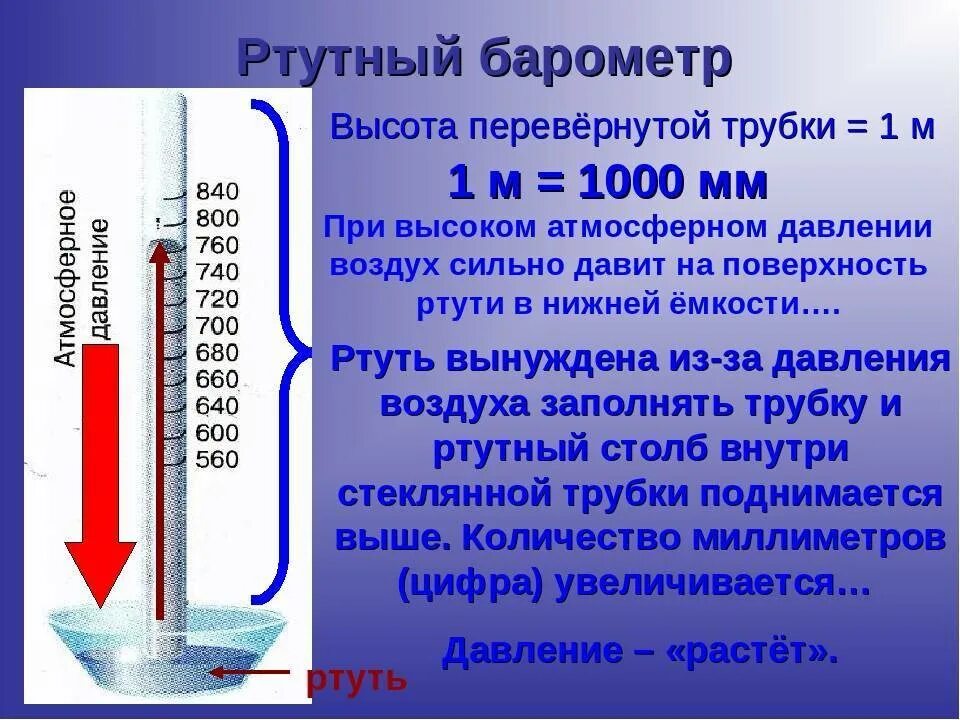 Ртутный барометр. Давление, мм РТ. Ст.. Атмосферное давление в мм РТ ст. Нормальное атмосферное давление в мм РТ ст.