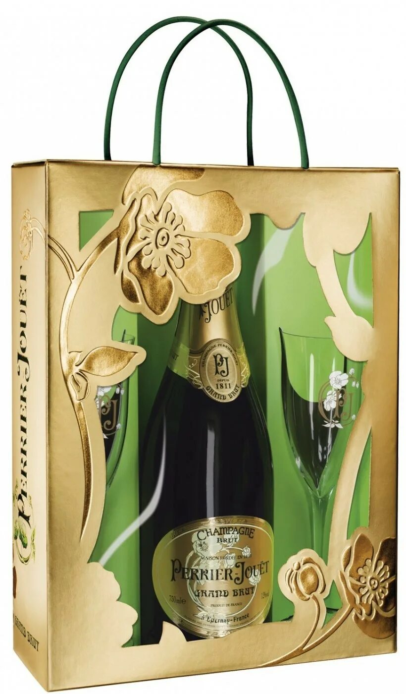 Сувенирной вино. Perrier jouet набор. Шампанское Perrier-jouet с бокалами. Perrier jouet Grand Brut с 2 бокалами. Шампанское Perrier-jouet Grand Brut, Перье Гран брют в подарочной коробке 750 мл.