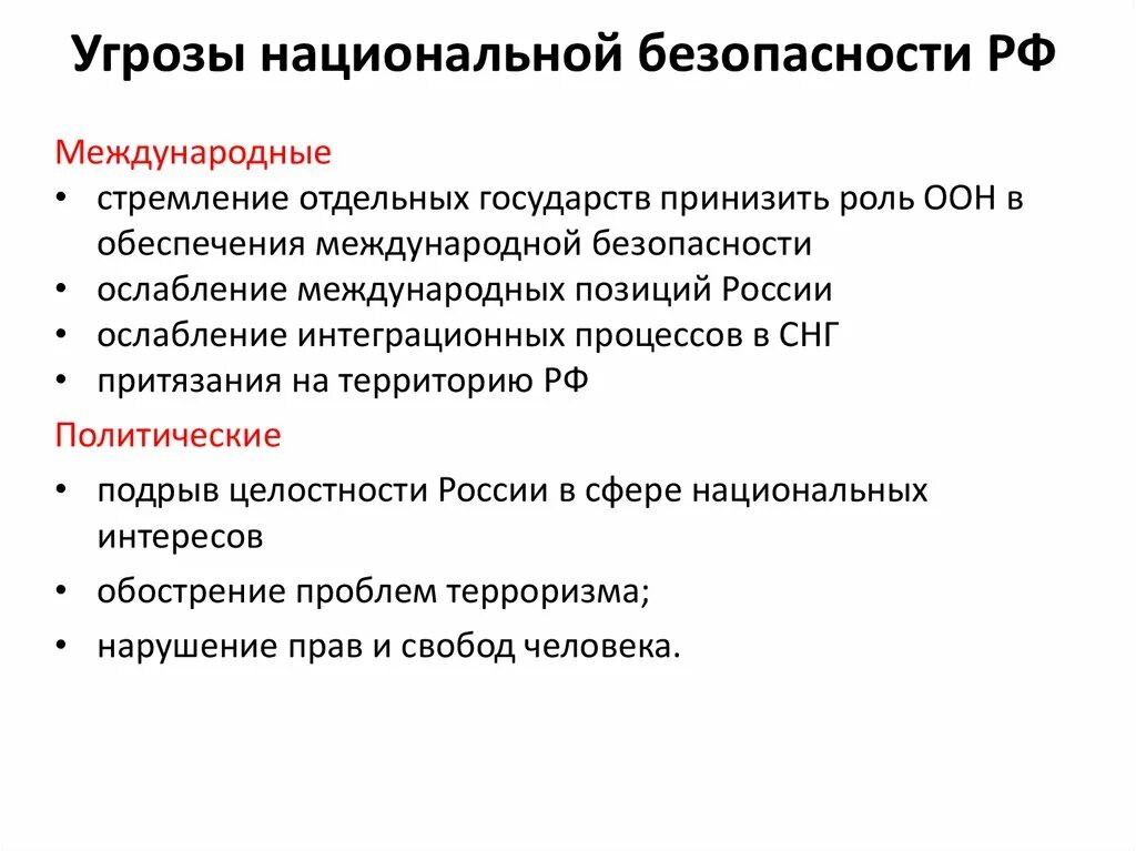 Вопросы по национальной безопасности. Перечислите основные угрозы национальной безопасности. Перечислите типы угроз национальной безопасности России. Угрозы нац безопасности РФ. Назовите основные угрозы национальной безопасности.