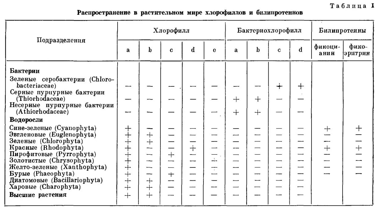 Содержание хлорофиллов