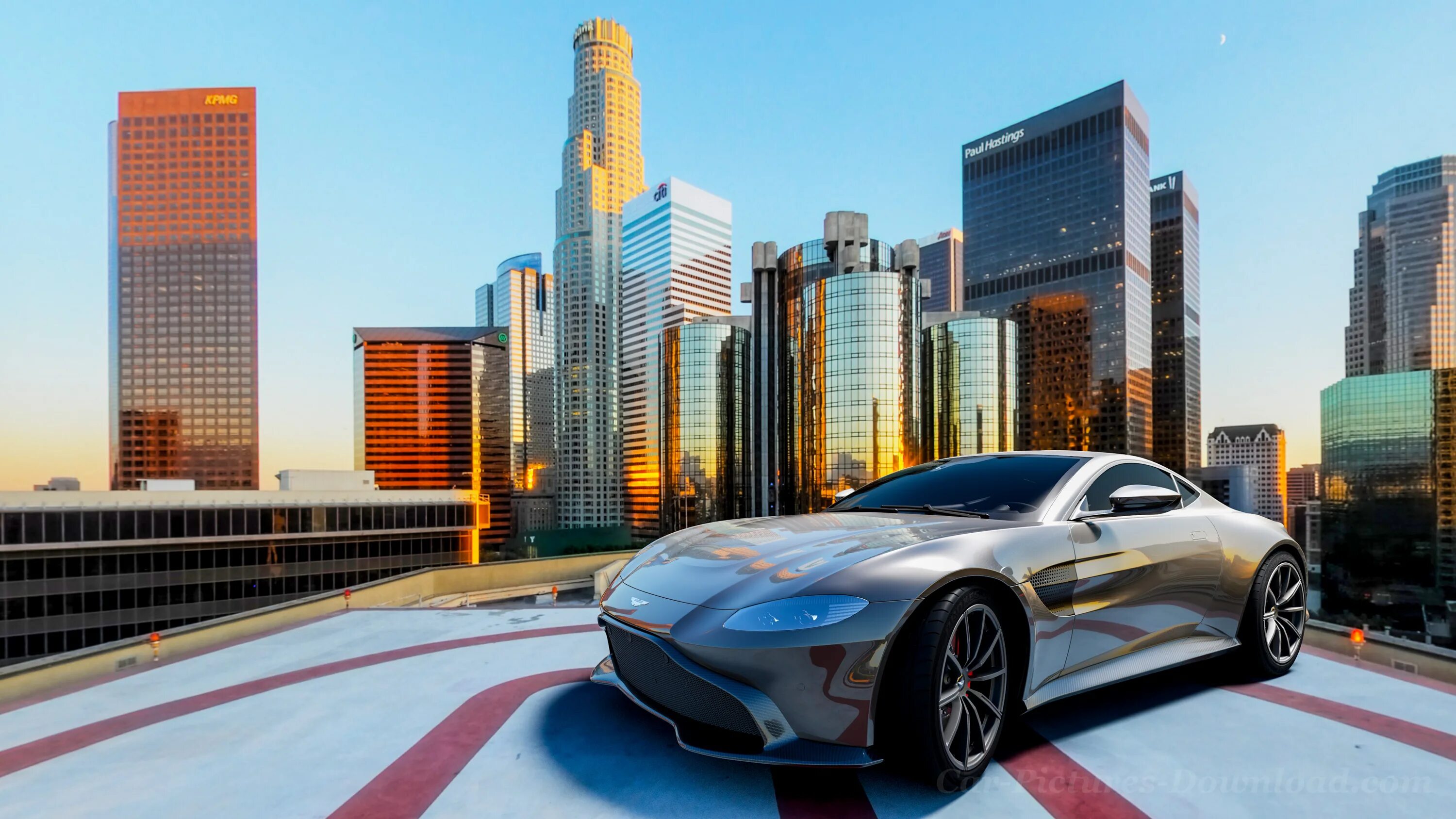 Новинки в шд. Aston Martin на фоне Дубаи. Обои Rich Life.
