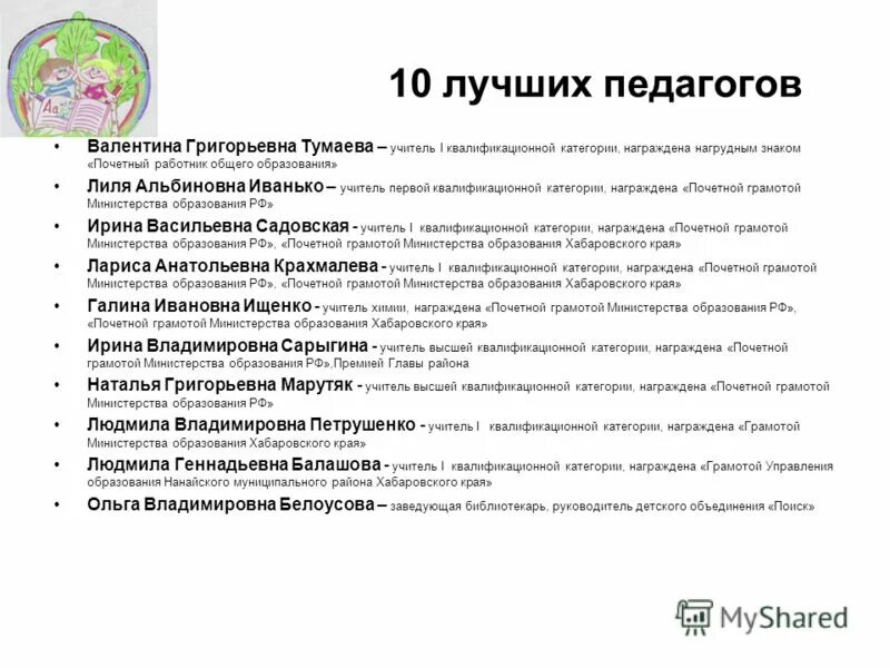 Документы лучший учитель