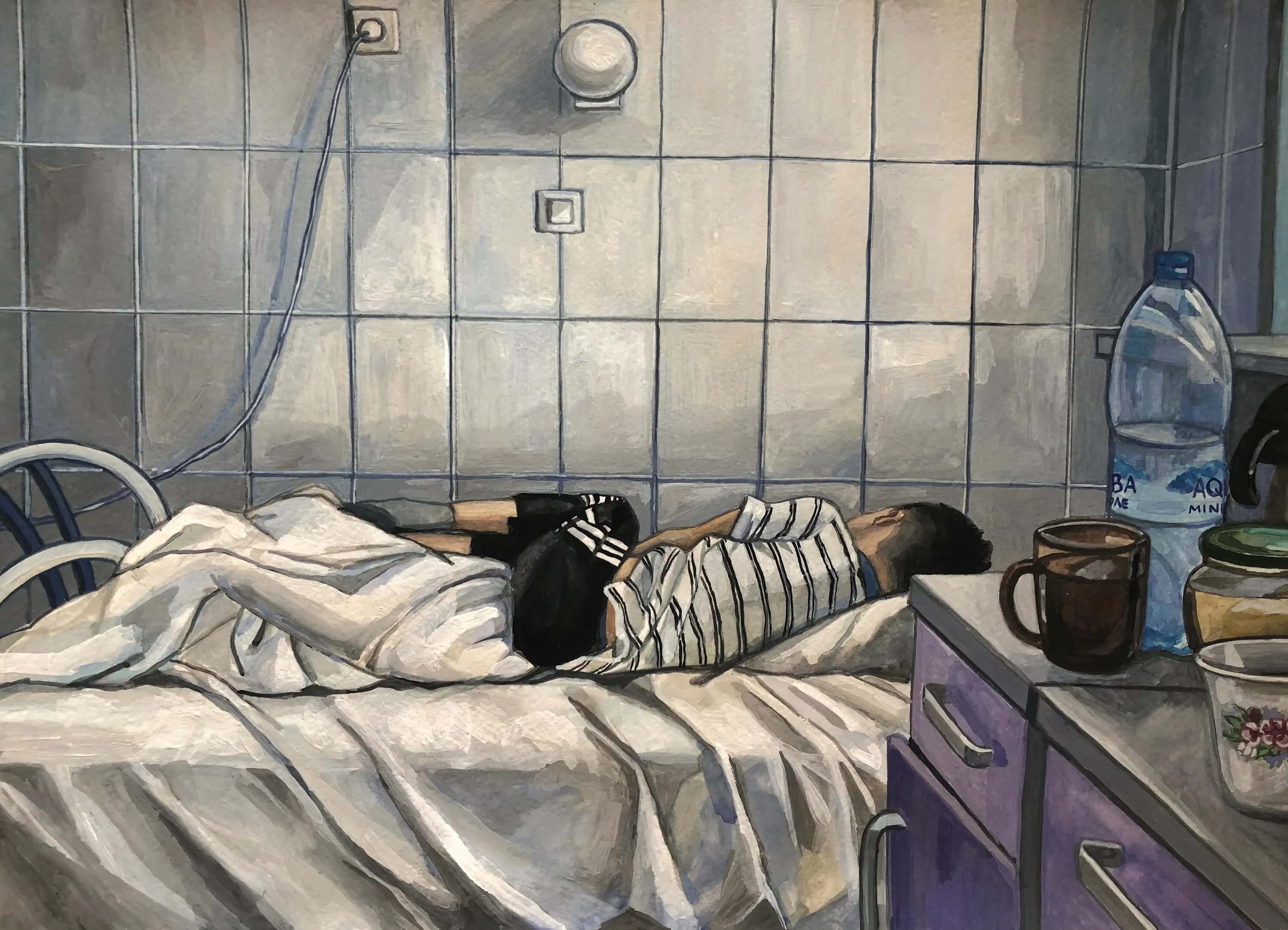 Кома картина. Лена Запрудских художник. Больница живопись. Мальчик на больничной койке.