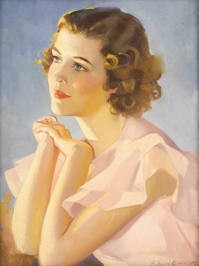 Model painting. Фредерик Сандс Бруннер. Frederick Sands Brunner (1886-1954), художник-. Фредерик Бруннер художник. Женский портрет.