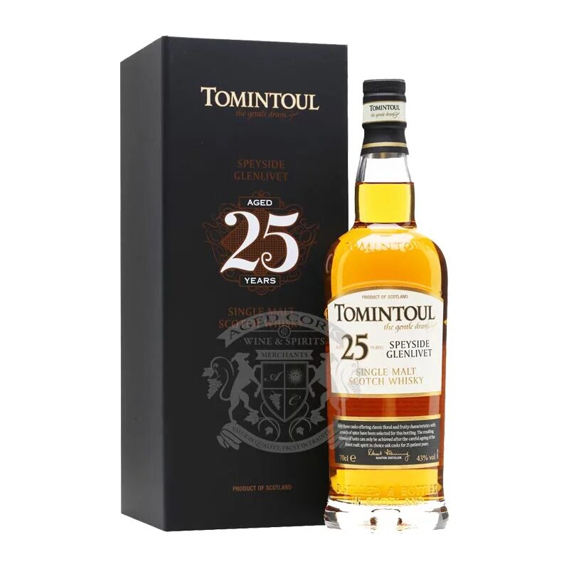 Томинтоул виски. Олд Молт виски. Виски Tomintoul Speyside Glenlivet Single Malt Scotch Whisky, 25 лет, 0.7 л, подарочная упаковка. Виски Tomintoul Speyside Glenlivet Single Sherry Cask Single Malt Scotch Whisky 1977, 38 лет, 0.7 л, подарочная упаковка
