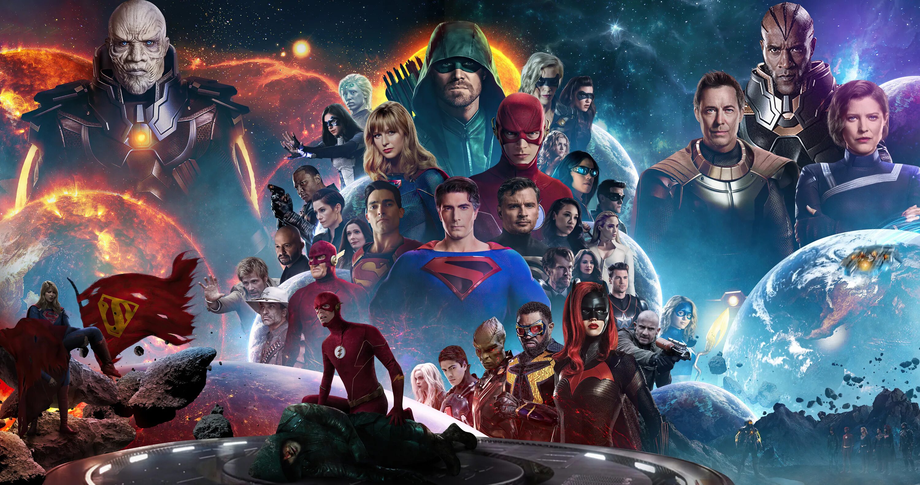 Crisis of infinite earths сериал. Бетвумен кр зис на бесончых землях. The cw crisis on infinite earths. Arrowverse. Флеш кризис на земле х.