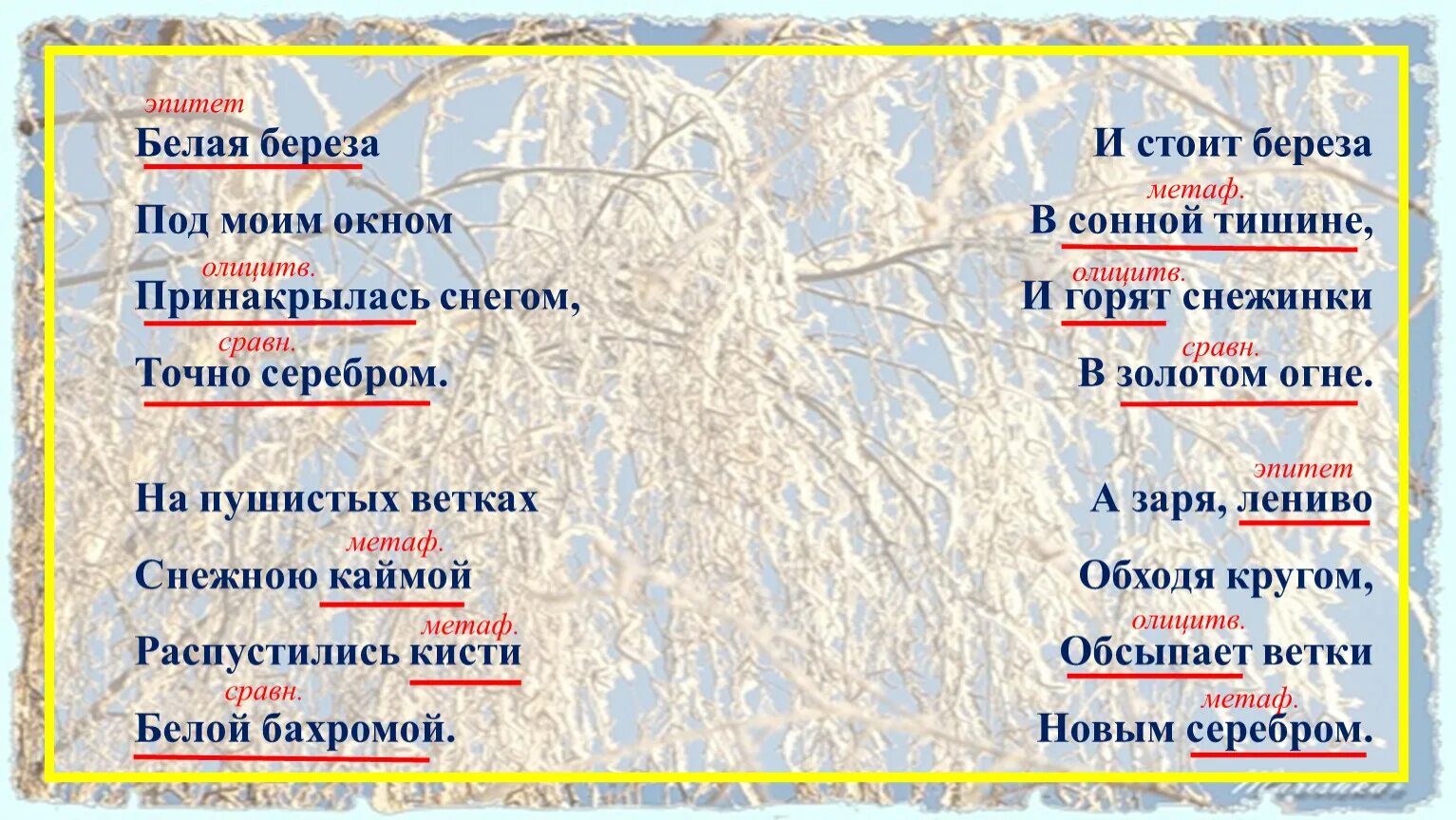 Сугроб словосочетание. Эпитеты. Белая береза эпитеты. Белая береза метафоры. Прилагательные эпитеты.