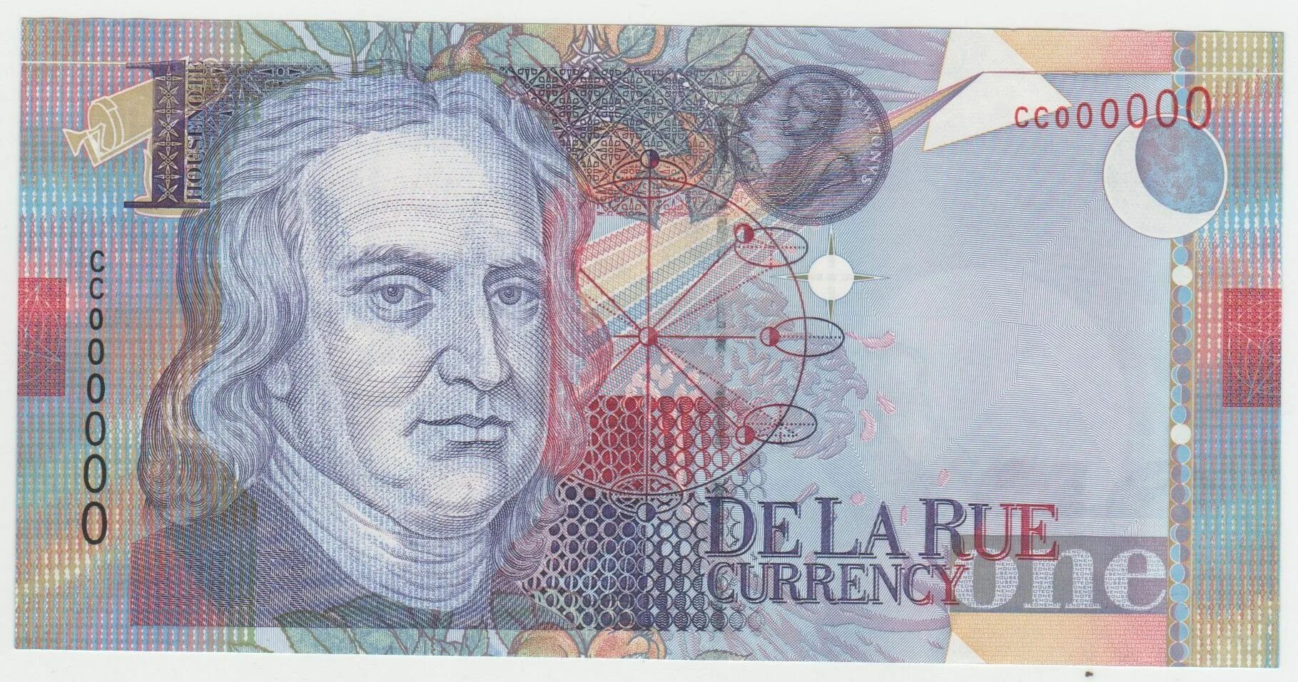 1 цена купюра. De la rue currency one банкнота. Тестовые банкноты de la rue. Банкнота с Ньютоном.