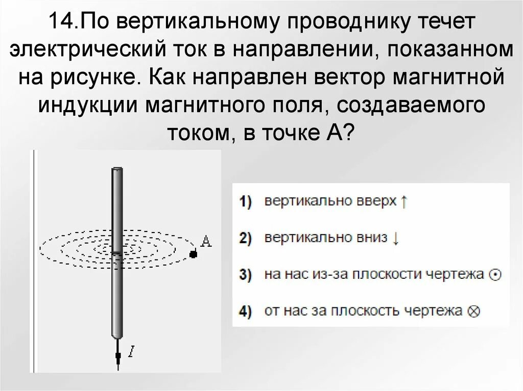 В вертикальном проводнике ток направлен вниз. Вектор магнитной индукции прямого проводника с током. Как направлен вектор магнитной индукции. Вектор магнитной индукции рисунок. По вертикальном проводник у течёт электрический ток в направлении.