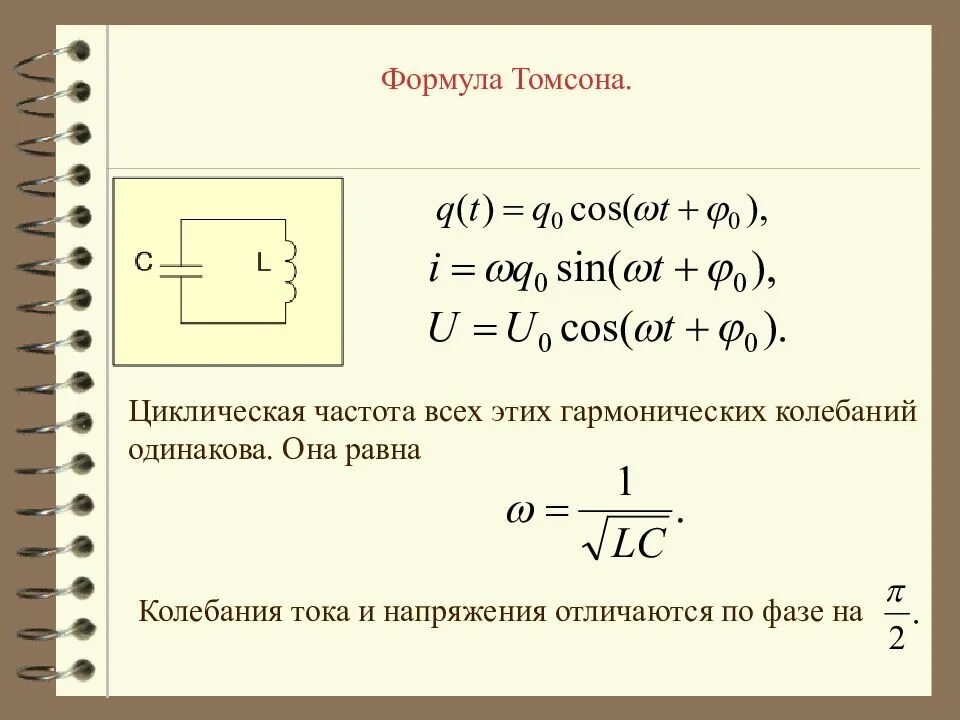 Циклическая частота гармонических колебаний формула. Формула Томпсона колебательного контура. Частота колебаний формула. Формула Томпсона для периода колебаний. Гармонические колебания круговая частота