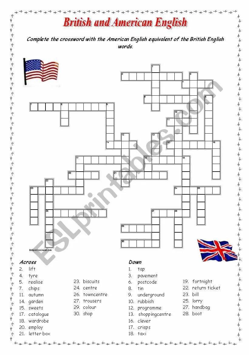 British vs American English кроссворд. British American кроссворд. Кроссворд на тему British vs American. Traditions and Customs кроссворд.