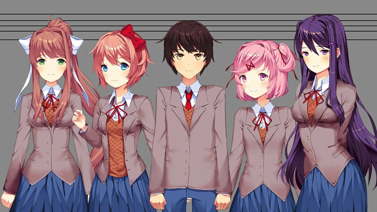 Доки боки. Доки доки моника и главный герой. doki doki главный герой. doki doki art 4 персонажа. рост персонажей ддлк.