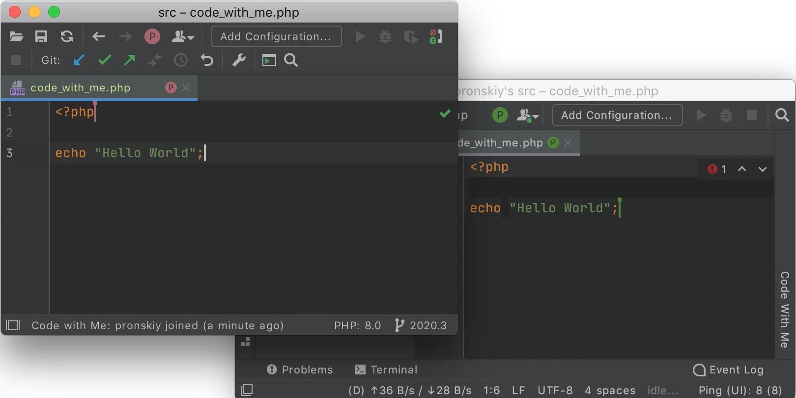 Code with me. With code. phpstorm разработанная программа с интерфейсом. шрифт jetbrains mono. phpstan.