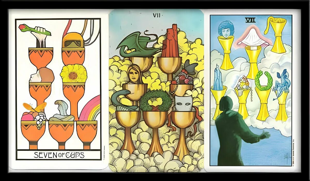 7 кубков в таро да нет или. Карта таро семерка кубков. 7 кубков таро уэйта. seven of cups таро. семёрка кубков таро перевернутая.