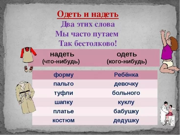 Надеть одеть в каких случаях. Одеть надеть. Одел надел. Надеть или одеть. Одеть и надеть как правильно употреблять.