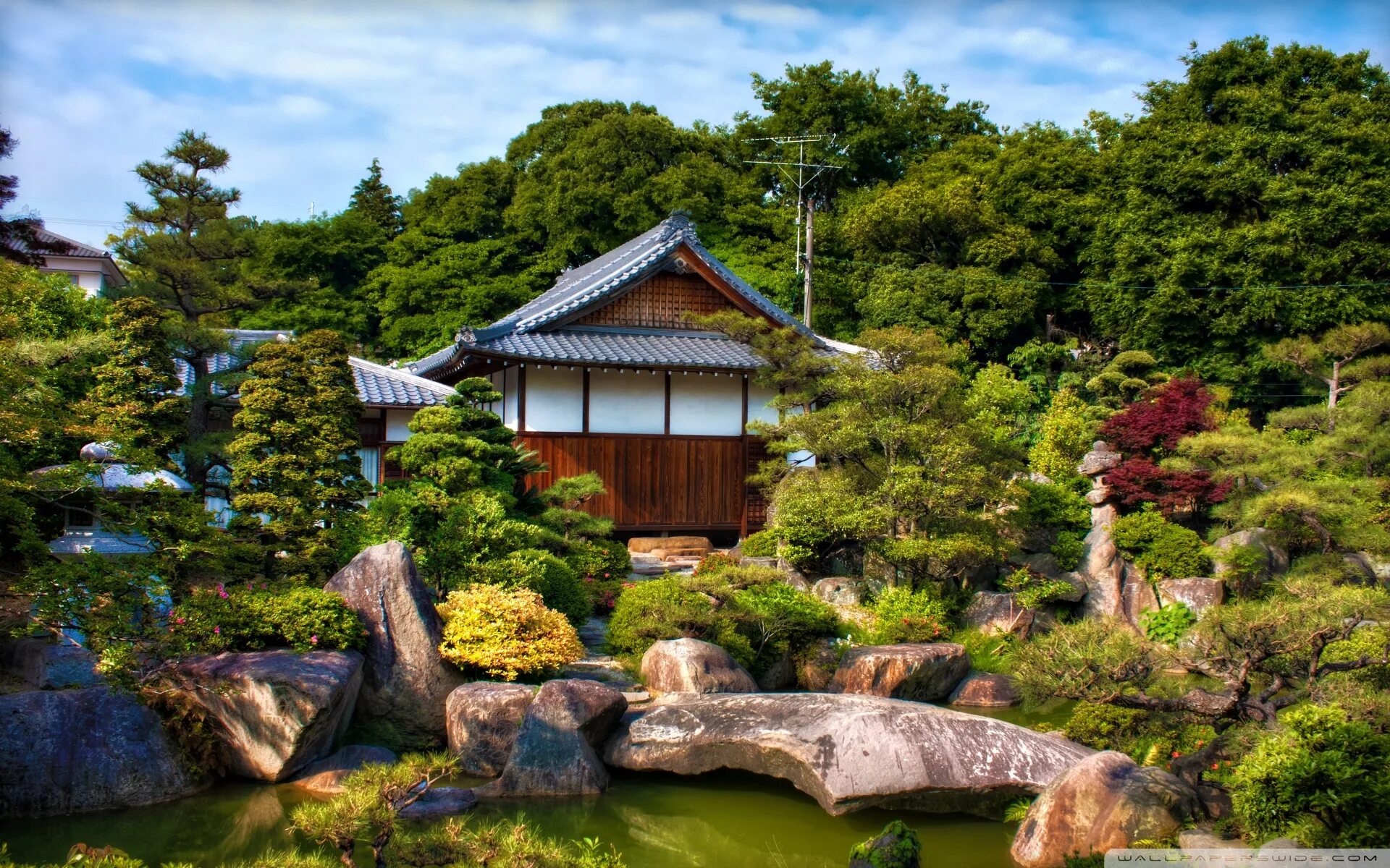 Японский сад Цукияма. Сад Цукияма в Японии. Ландшафтный пейзажный сад Японии.