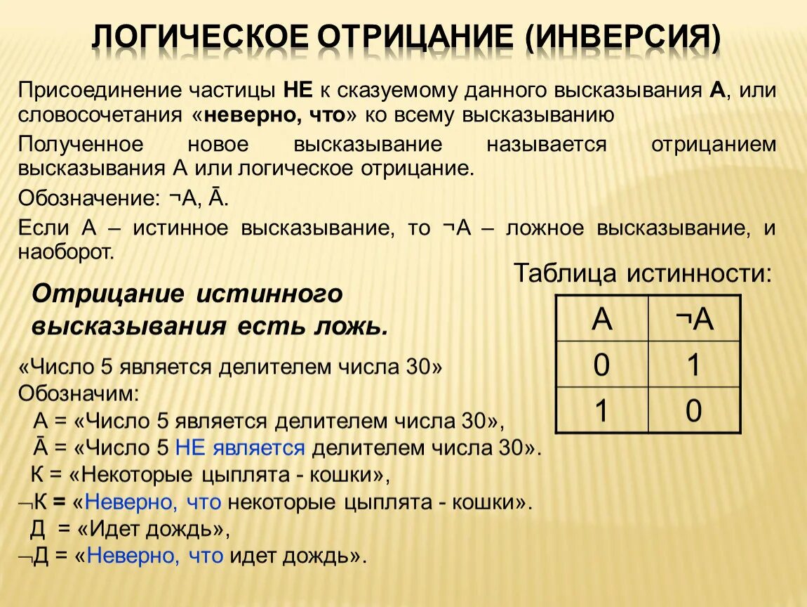 Инверсия это логическое отрицание. Отрицание в логике. Инверсия в логике примеры. Отрицание Алгебра логики. Из высказываний а и б верно