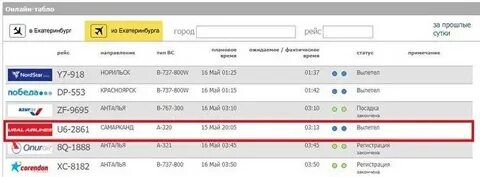Табло на завтра аэропорт екатеринбург