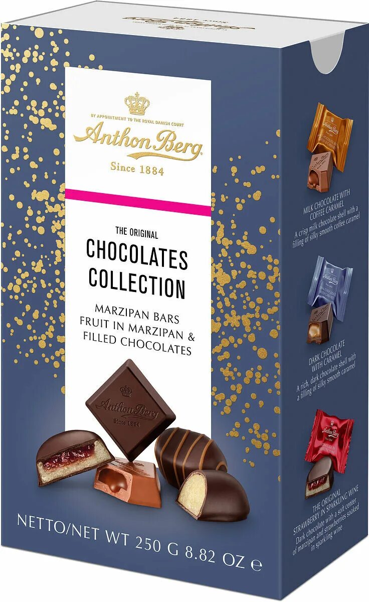 Ассорти шоколадных конфеты Anthon Berg, Chocolates collection, 250. Anthon Berg конфеты Chocolate collection. Anthon Berg the Original Chocolates collection ассорти шоколадных конфет 250 г. Конфеты Anthon Berg 250г. Шоколад берг