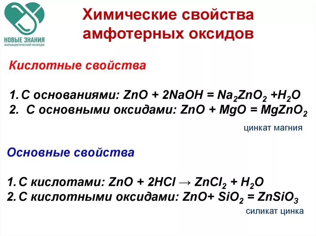 Уравнение с амфотерными оксидами