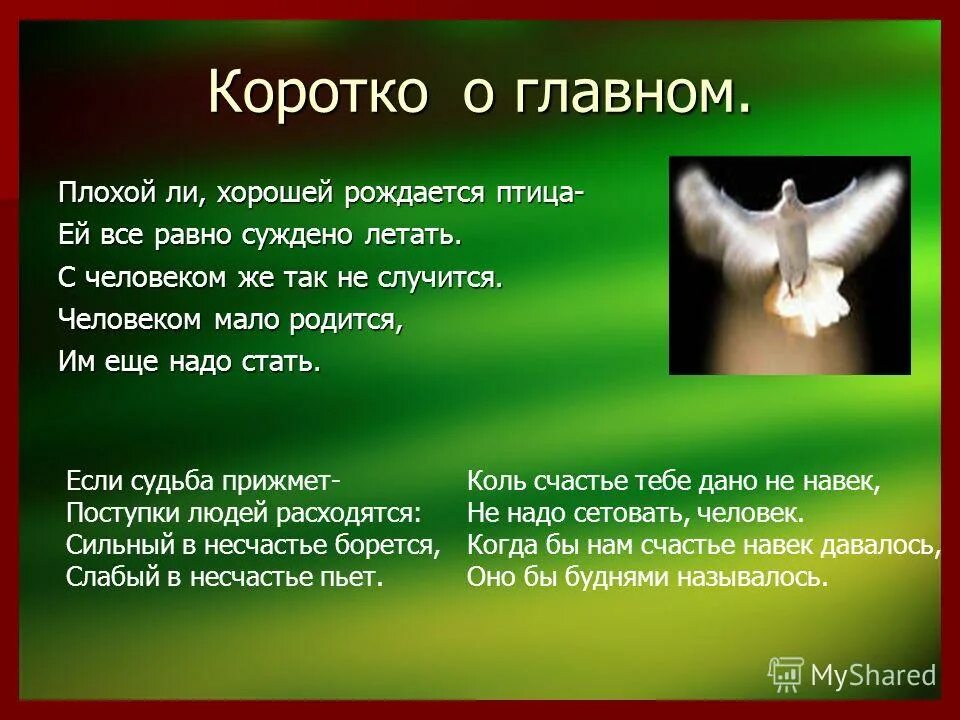 Несчастье родиться. Стих человеком мало родиться. Плохой или хорошей рождается птица ей. Плохой ли хорошей рождается птица ей всё равно суждено. Плохой ли хорошей рождается птица Асадов.