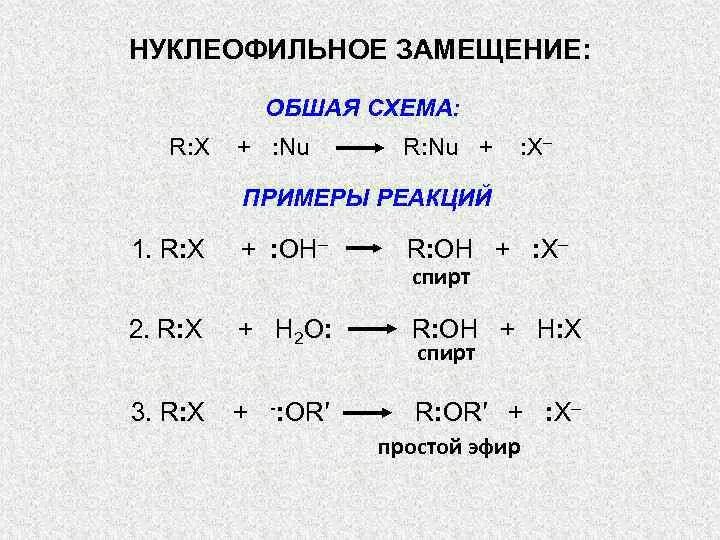 Нуклеофильное замещение галогенопроизводных. Нуклеофильное замещение примеры. Реакции нуклеофильного замещения примеры. Реакции нуклифоильного замецщкния.