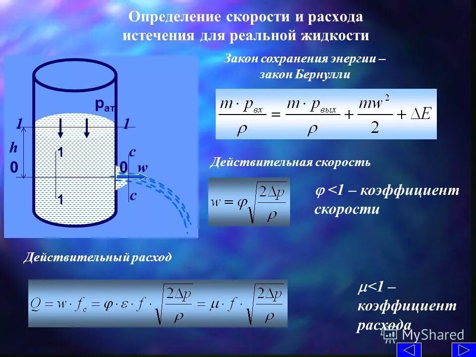 Скорость истечения воды