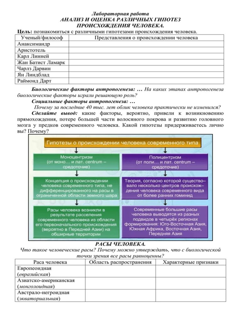 Анализ и оценка гипотезы происхождения человека