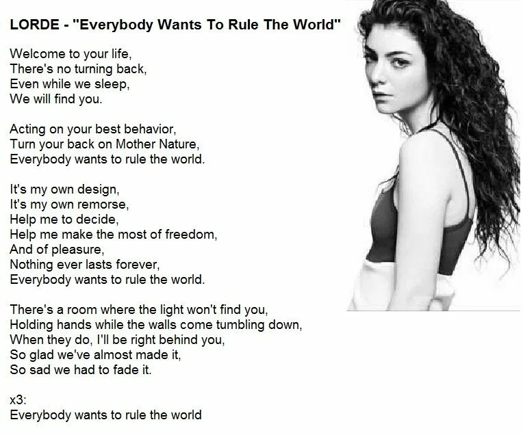 Everybody everybody song. Everybody wants to Rule the World текст. Умукнищвн цфтеы ещ КГДУ еру цщкдв. Песня Everybody wants to Rule the World. Lorde Everybody wants to Rule the.