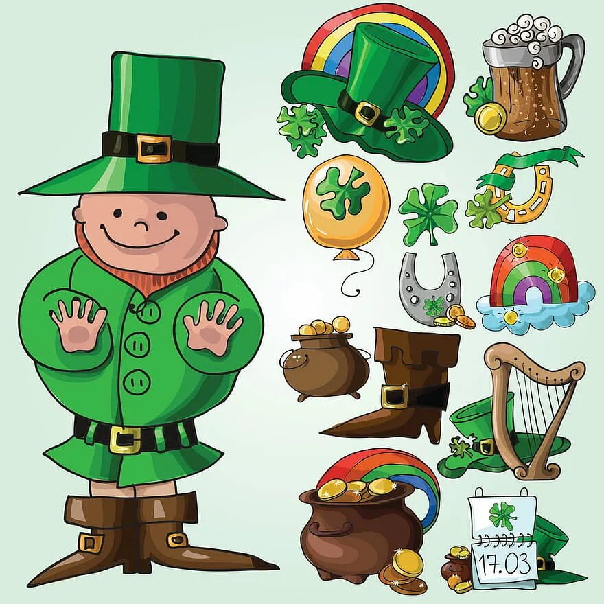 Saint Patrick's Day symbols. Символ Святого Патрика. St. Patrick's Day символы. Лепрекон день Святого Патрика. Игры святой патрик