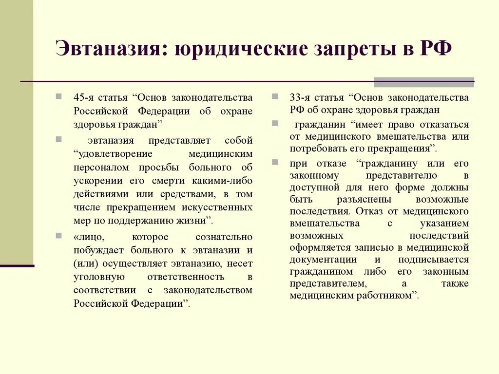 Отношения запрещенные в рф. Правовые аспекты эвтаназии. В Российской Федерации эвтаназия:. Эвтаназия медицинские аспекты. Законодательство РФ об эвтаназии.