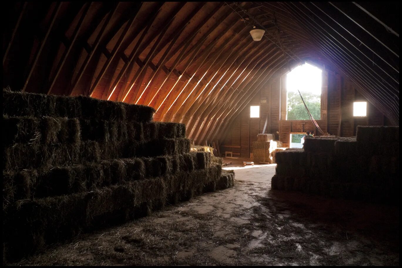 Night inside. Barn night. hay barn loft. barn floor. stable.