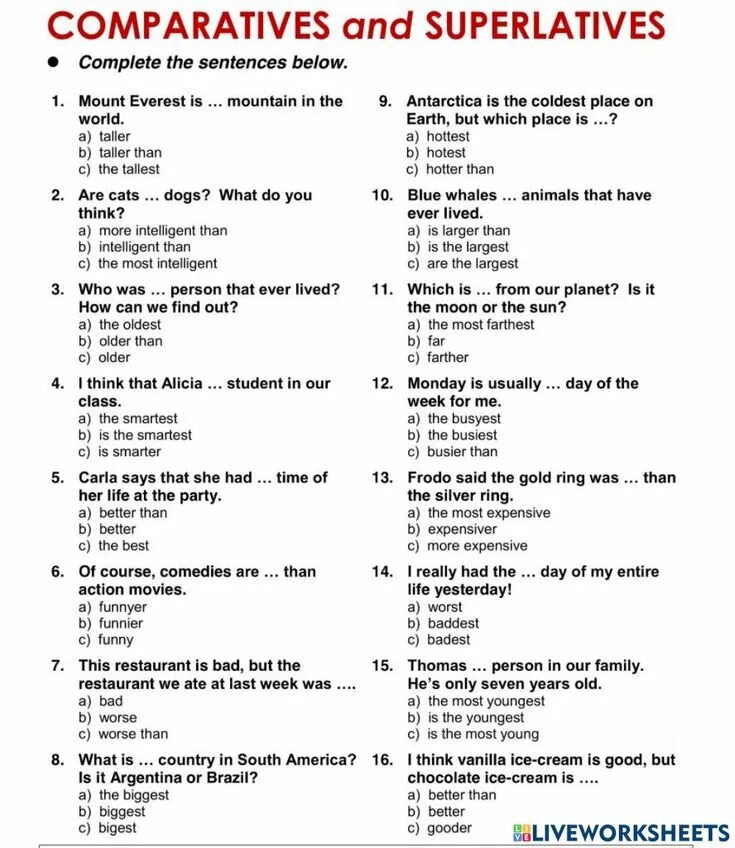 Comparatives and superlatives test