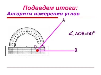 Измерьте с помощью транспортира данные углы вак