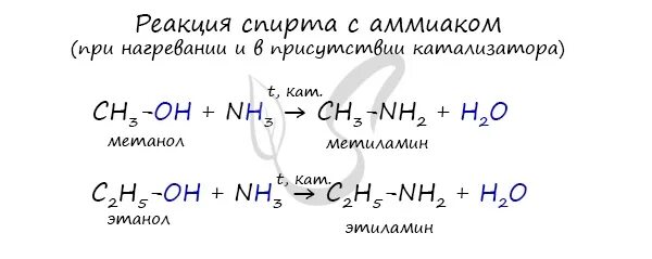 Этанол и аммиак реакция. Взаимодействие спиртов с аммиаком.