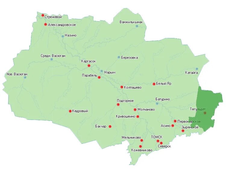 Города томской области карта. Карта Томской области с районами. Карта Томской области по районам подробная. Полная карта Томской области. Карта Томской области с населенными пунктами.