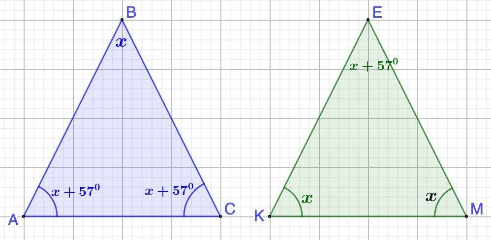 Равнобедренным является треугольник изображенный. Треугольник 57 градусов.