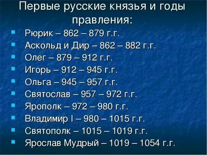 Правильно расположите последовательность правления князей