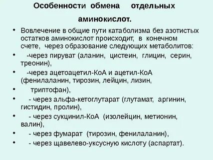 Особенности обмена и роль аминокислот