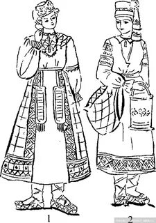 Женский народный костюм раскраска