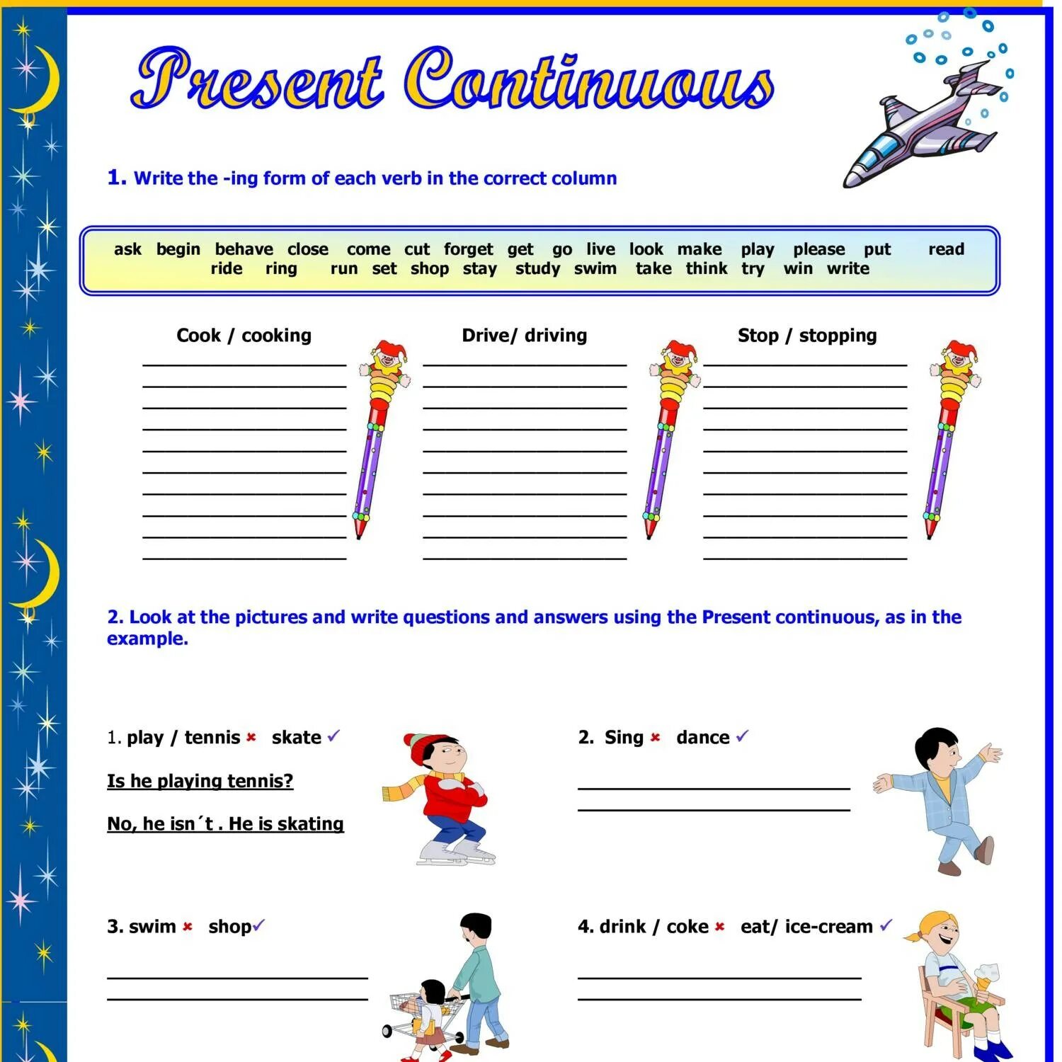 Study d present continuous. Презент континиус worksheets. present continuous упражнения для детей. рабочий лист present continuous. write в present continuous.