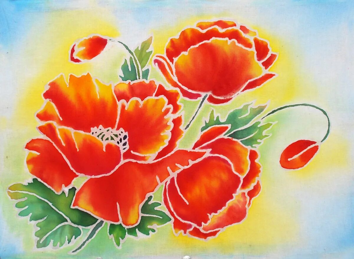 Эскиз для батика маки. Техника росписи ткани батик. Батик роспись по ткани. Батик для детей. Батик цветы для начинающих.