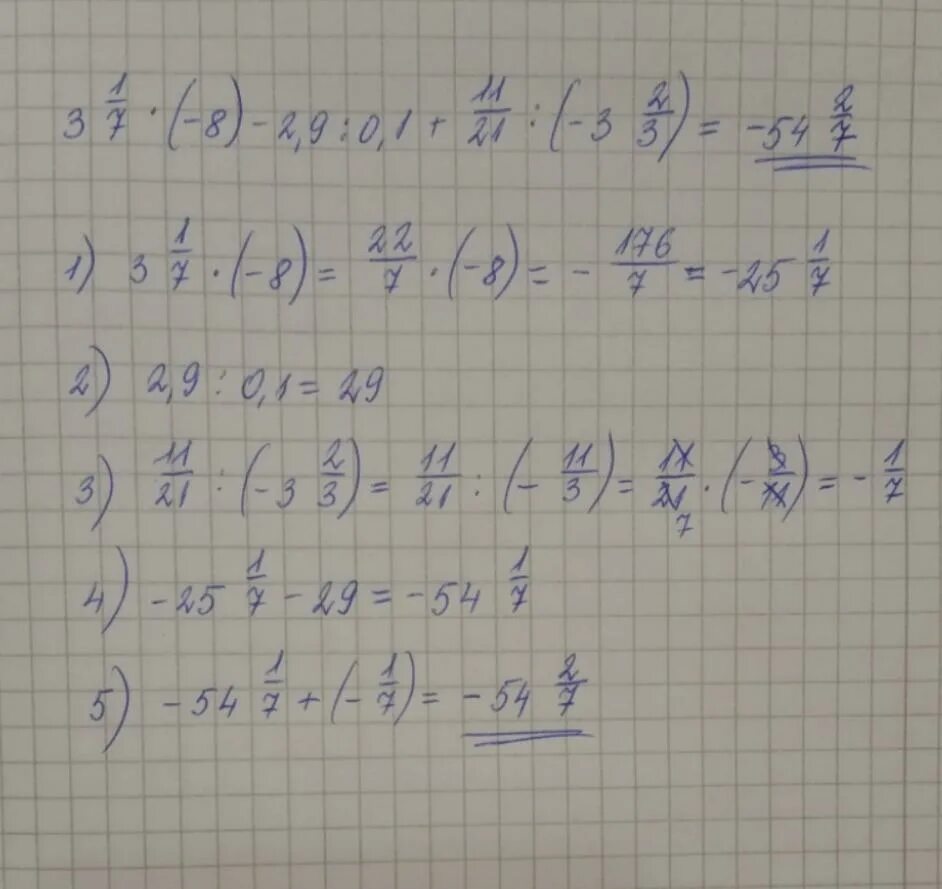 1/3+2/9 Решение. 1,8 + (2,9 - 5) Решение. -3 1/7*(-8)-2,9:0,1+11/21:(-3 2/3). 1/8*(-7 Целых 1/9)+(-6,9).